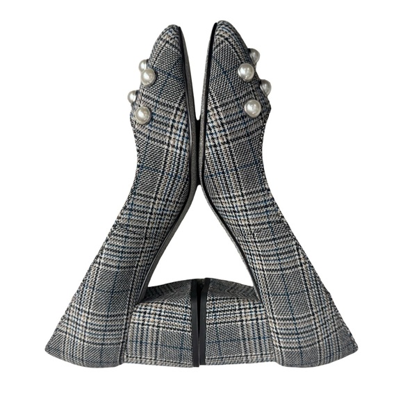J. Crew Glen Plaid Embellished Block Heel Pumps Pearls Jeweled Square Toe - Picture 4 of 14